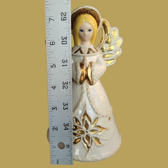 Vintage 1994 Hand Painted Ceramic White and Gold Angel Christmas Decor - Picture 5 of 5